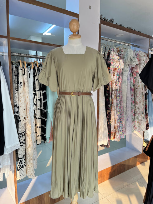 Ladies Casual Square Neckline Belted Maxi Dress